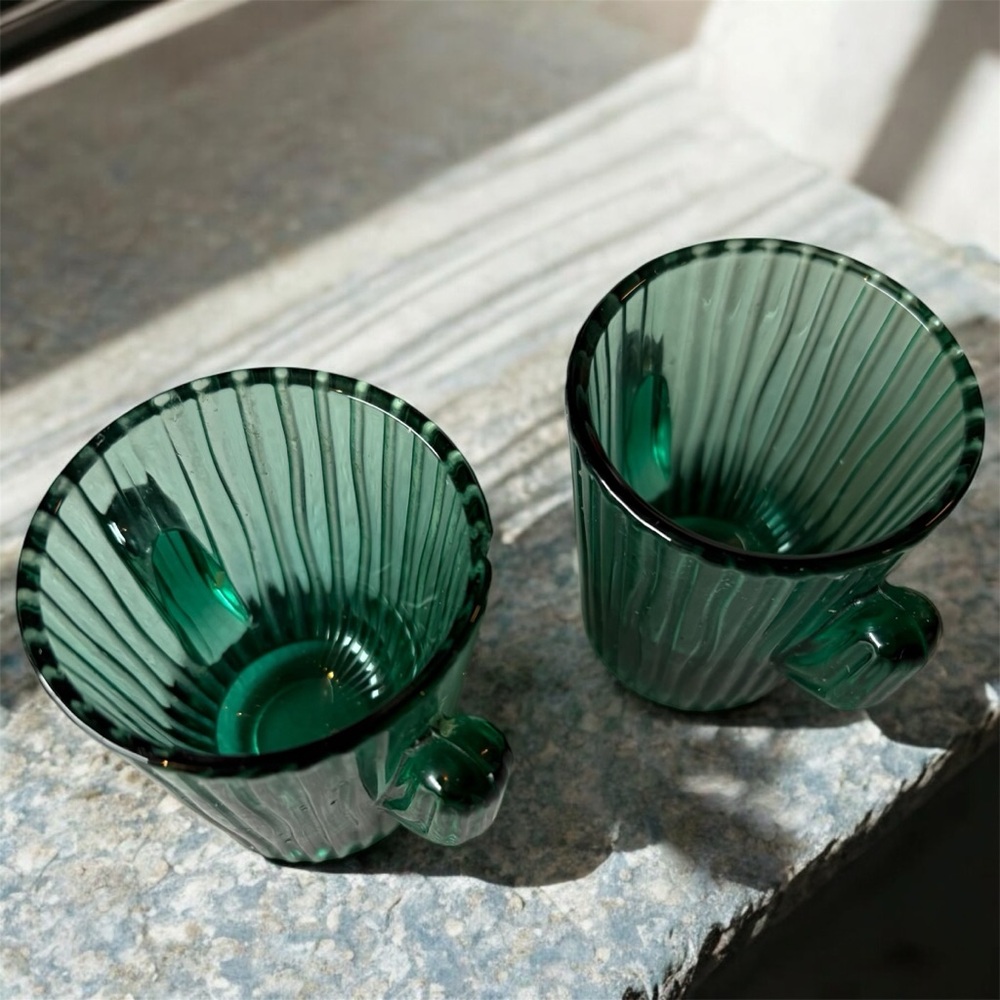 VTG Libbey Glass Inc Green Cactus Shot Glasses Set of 2 Ribbed Shot Tumblers - Picture 3 of 5